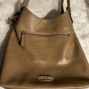 Nicole Miller New York Shoulder Bag Tote Expandable Sides Faux Leather Honey Tan